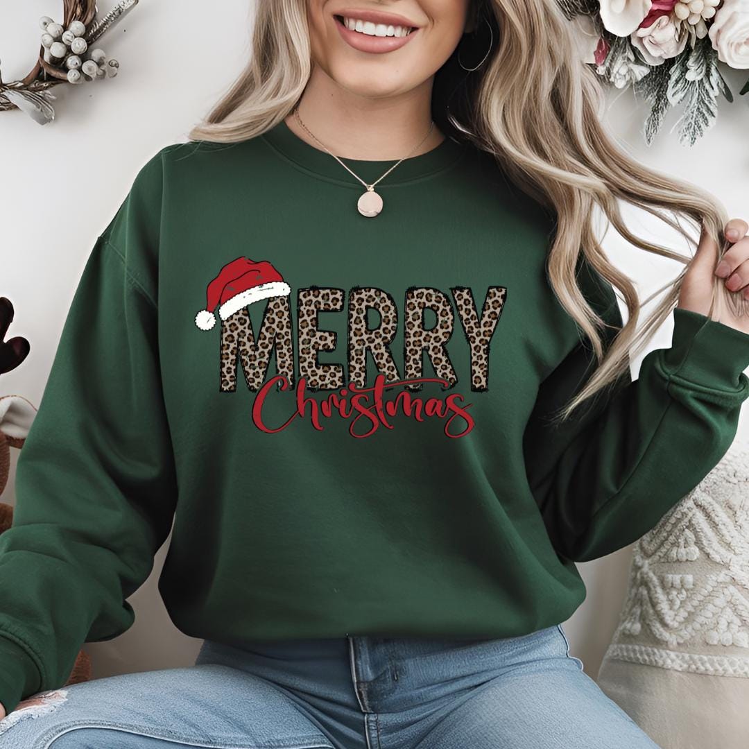 Women's Cozy Cheetah Merry Christmas Sweater - Festive Winter Top