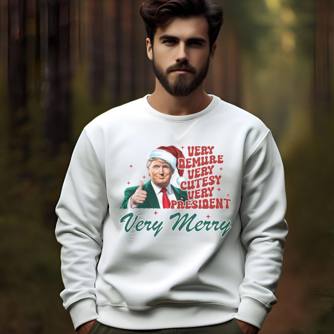 Unisex Very Merry Very Demure Trump Sweatshirt - Cozy Holiday Style for True Supporters