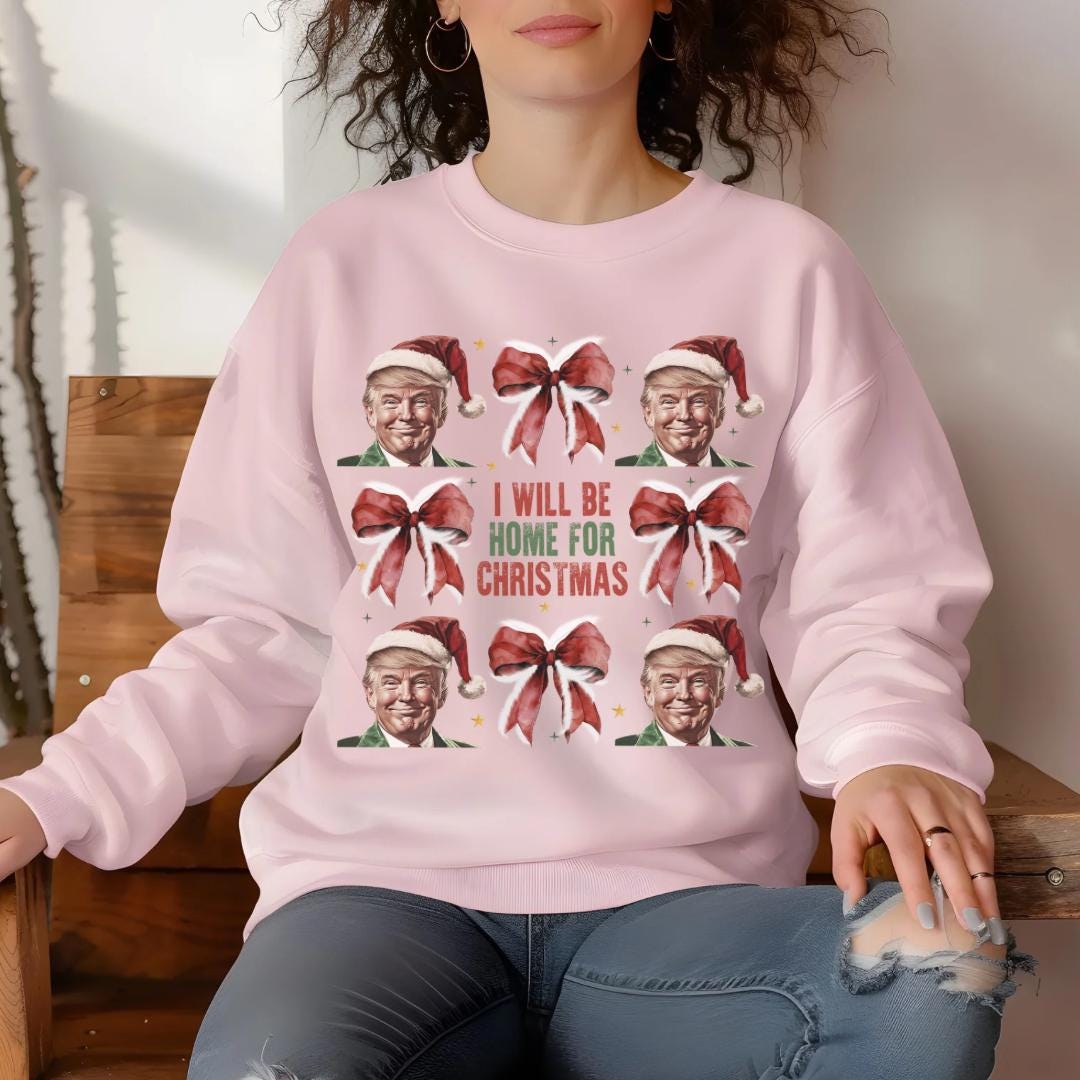 Cozy Christmas Bows & Trump Sweatshirt - Perfect for the Holidays!