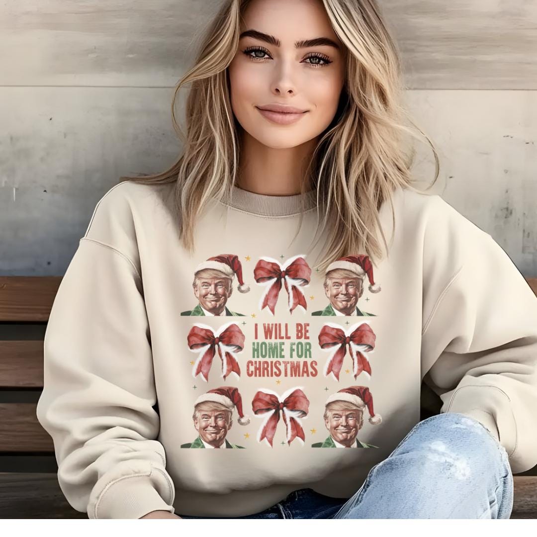 Cozy Christmas Bows & Trump Sweatshirt - Perfect for the Holidays!