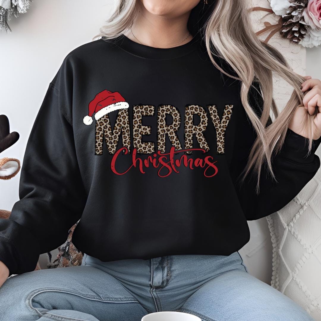 Women's Cozy Cheetah Merry Christmas Sweater - Festive Winter Top