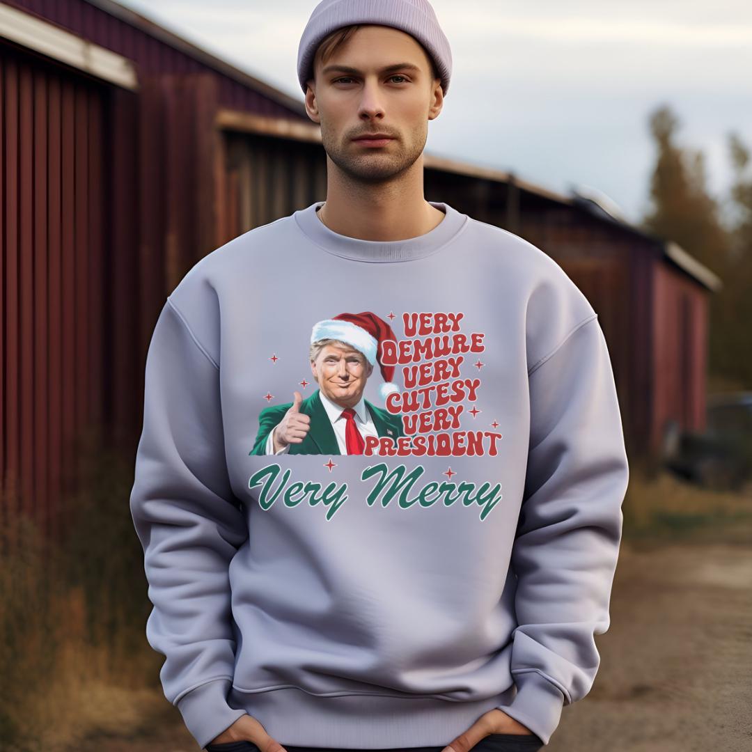 Unisex Very Merry Very Demure Trump Sweatshirt - Cozy Holiday Style for True Supporters