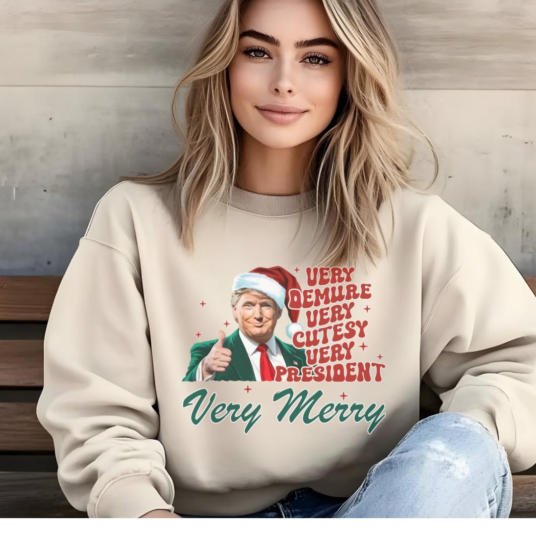 Unisex Very Merry Very Demure Trump Sweatshirt - Cozy Holiday Style for True Supporters