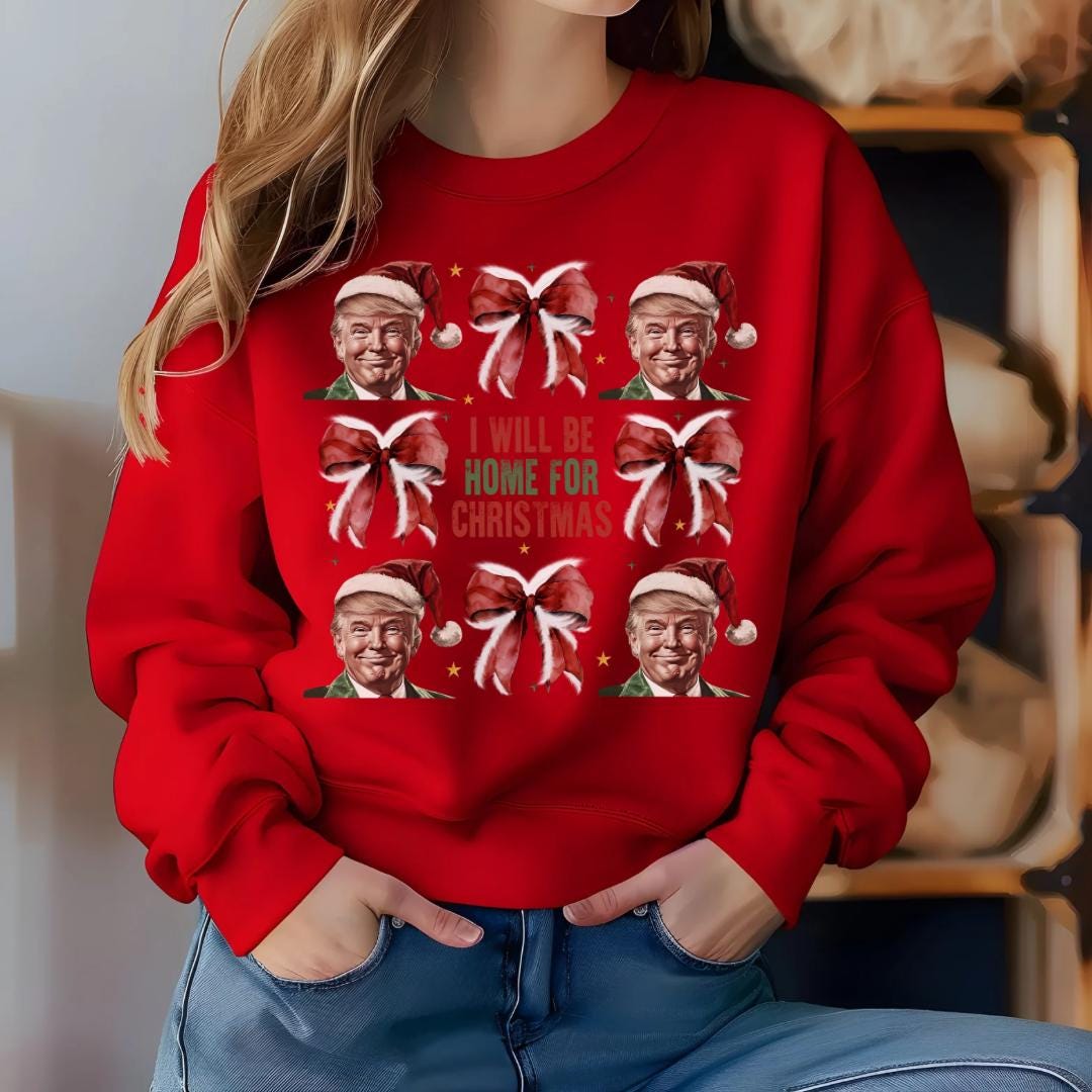 Cozy Christmas Bows & Trump Sweatshirt - Perfect for the Holidays!