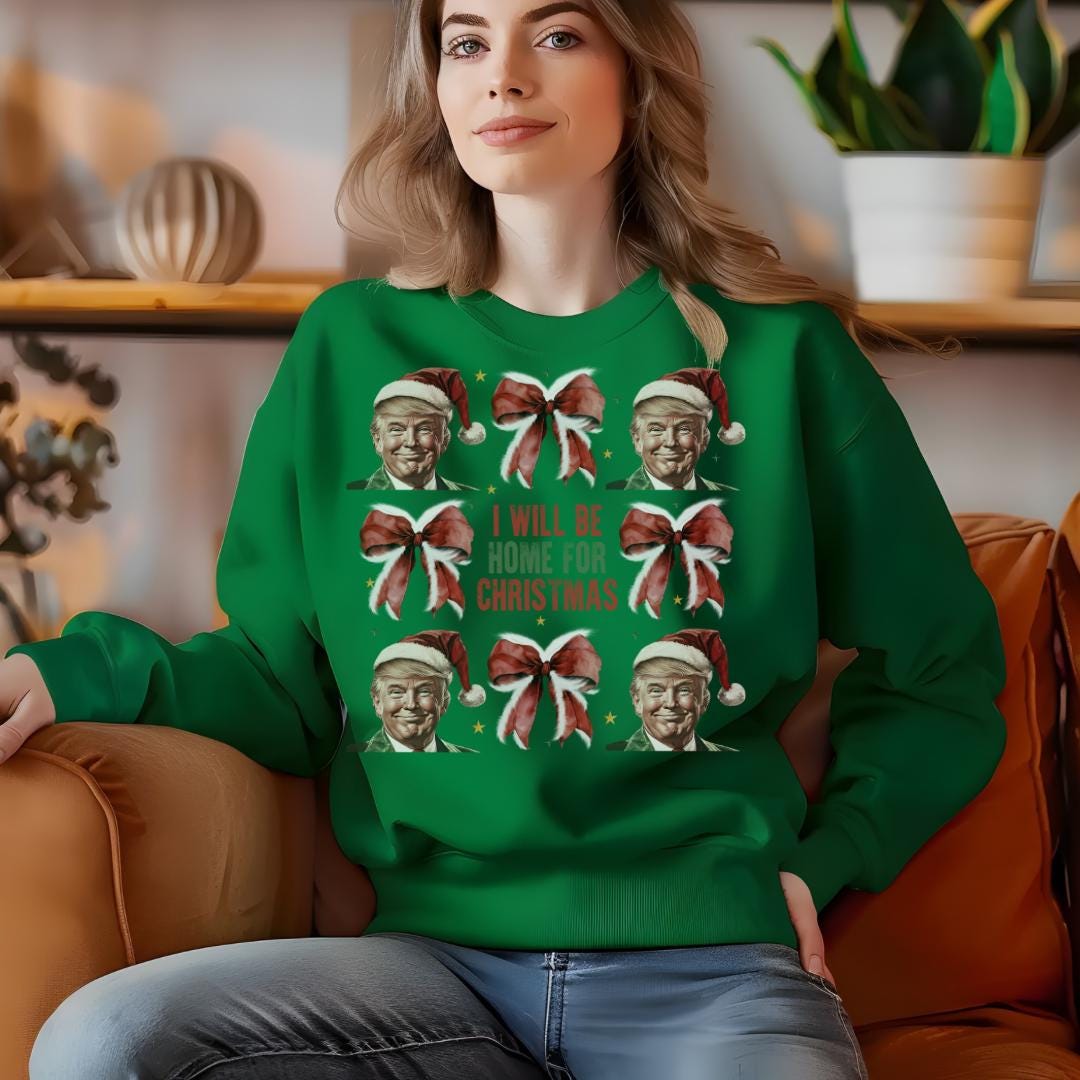 Cozy Christmas Bows & Trump Sweatshirt - Perfect for the Holidays!